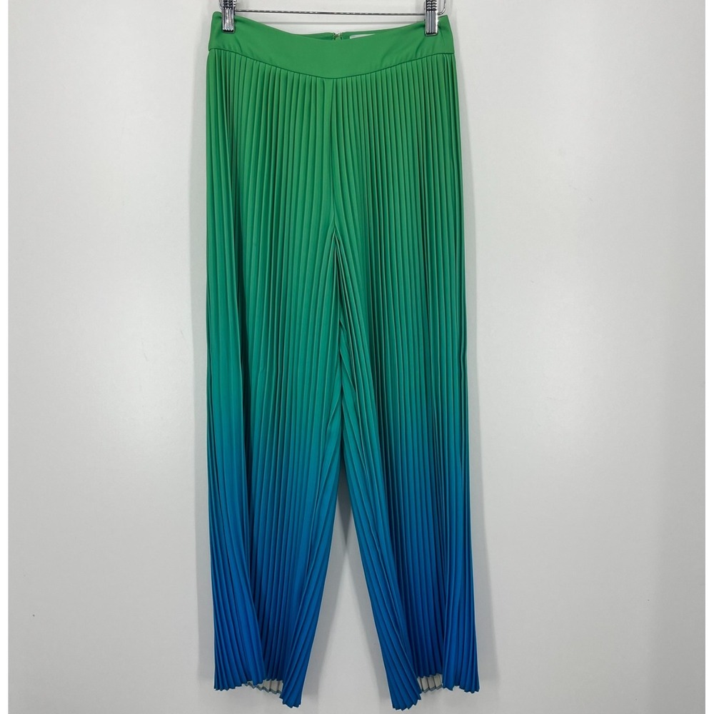 Forever Unique Pleated Pants Women's‎ Size 4 Green Ombre Wide Leg Polyester
